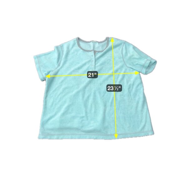 Silver Wear Light Blue Terrycloth Lounge Set Henley Top Elastic Waist Shorts - Picture 8 of 12